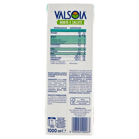 Valsoia Bontà e Salute Bevanda avena zero zuccheri 1000 ml